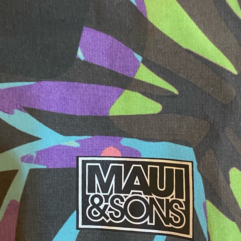 Maui and Sons Board Shorts Men’s Size 32 Tropical Palm / Neon Print Surf Trunks - Picture 8 of 9